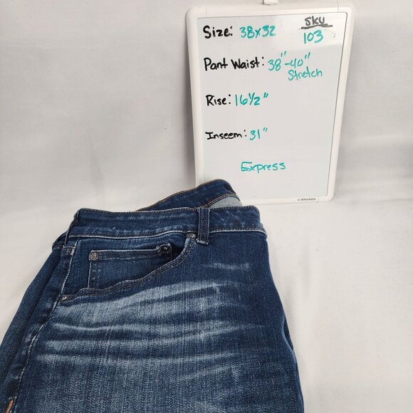 Express Mens Hyper Stretch Skinny Jeans 38x32 Blue Denim - Picture 12 of 16